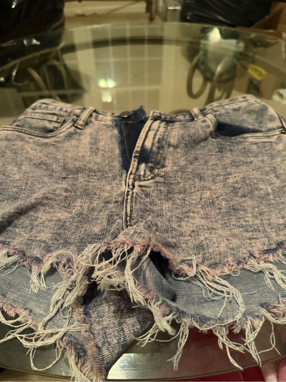 American Bazi-Rise Distressed Acid-Wash Denim Shorts - Light Blue